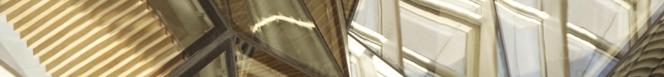 A reflection of some stairs in an artistic skylight at the Andrew Wiles Building